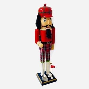 Holiday Home Irish Nutcracker Golfer 15" Wood Handmade Checkered Soldier VG